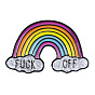 Creative Zinc Alloy Brooches, Enamel Lapel Pin, with Iron Butterfly Clutches or Rubber Clutches, Electrophoresis Black Color, Rainbow with Word Fuck Off