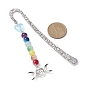 Flower Pattern Alloy Hook Bookmarks, Round & Heart Glass Beaded Bookmark with Heart/Angel/Moon Charm
