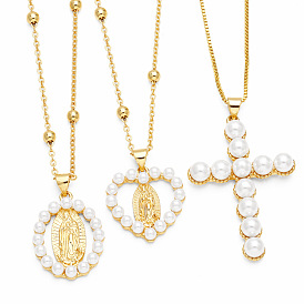 Collier croix de perles chic pour femme - design unique, polyvalent et élégant