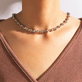 Punk Style Heavy Metal Chunky Collarbone Chain Necklace with Simple Knot Buckle Loop