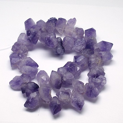 Raw Rough Natural Nuggets Amethyst Beads Strands, 15~25x9~16x9~19mm, Hole: 1mm, about 39pcs/strand, 16 inch