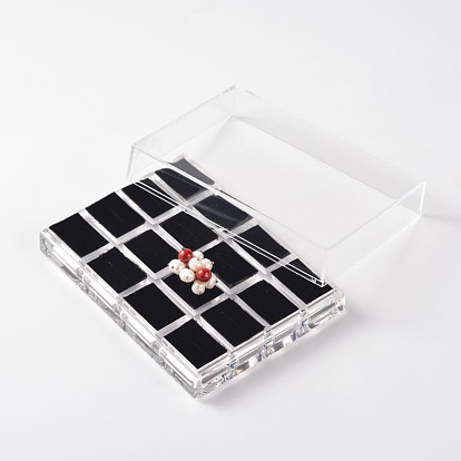 Кубом органические стекла дисплея кольца коробки, с велюром, 16 compertments, 14.5x10.7x4 см