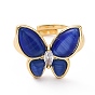 Cat Eye Butterfly Adjustable Ring with Clear Cubic Zirconia, Real 18K Gold Plated Brass Jewelry for Women, Cadmium Free & Lead Free