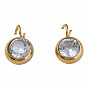 201 Stainless Steel Clear Cubic Zirconia Charms, Flat Round