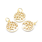 Brass Micro Pave Cubic Zirconia Charms, Flat Round with Tree of Life