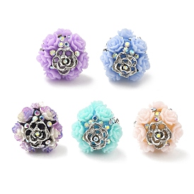 Polymer Clay Rhinestone Beads, with Acrylic Pearl and Alloy Flower, Round
