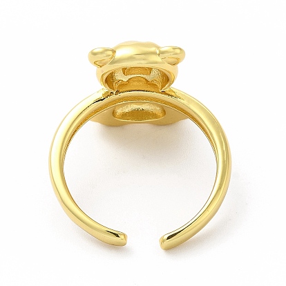 Cubic Zirconia Bear with Heart Open Cuff Ring, Golden Brass Jewelry for Women