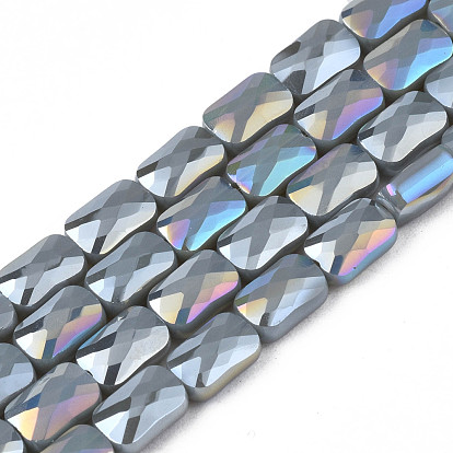 Electroplate Opaque Solid Color Glass Beads Strands, AB Color Plated, Faceted, Rectangle