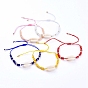 Adjustable Nylon Thread Braided Bead Bracelets, with Natural Cowrie Shell Beads, Faceted Glass Beads and Brass Beads