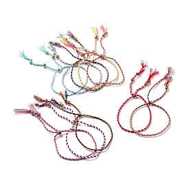 Polyester Braided Slider Bracelet with Brass Beads, Adjustable Woven Friendship Bracelet for Women