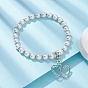 Glass Pearl Beaded Stretch Bracelets, with Alloy Charms