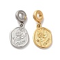 304 Stainless Steel European Dangle Charms, Large Hole Pendants, Oval with Rose Pattern