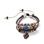 Lava Rock Beads Bracelets, Waxed Cotton Cord and Leather Cord with Alloy Findings and Wood Beads, Steel Blue, 44mm