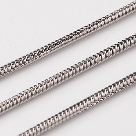 304 Stainless Steel Round Snake Chains, Soldered, 1mm