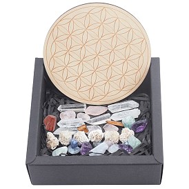 Chakra Beginners Kit, Meditation Gemstones Healing Stones, with Natural Wood Plate, Spiritual Gifts for Women