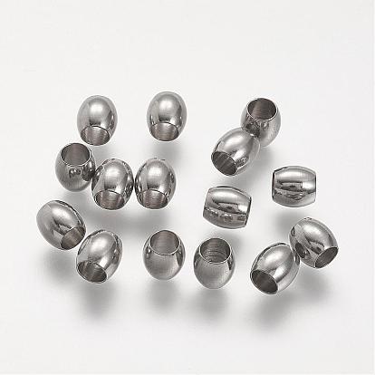 304 acier inoxydable perles européennes, baril de grosses perles de trou