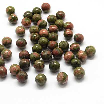 Perles naturelles unakite rondes, sphère de pierres précieuses, pas de trous / non percés, 10~11mm
