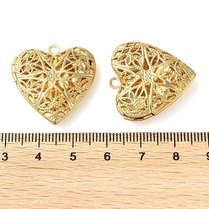 Rack Plating Brass Locket Pendants, Photo Frame Charms for Necklaces, Lead Free & Cadmium Free, Long-Lasting Plated, Hollow Heart Charm