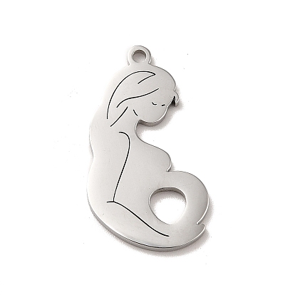 Mother's Day Theme 304 Stainless Steel Pendants, Stainless Steel Color, Pregnant Woman/Child/Mother/Heart Charms