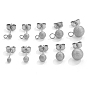 304 Stainless Steel Stud Earring Findings, with Ear Nuts and Horizontal Loops, Textured, Round