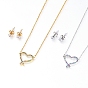 Brass Cubic Zirconia Pendant Necklaces & Stud Earrings Jeweley Sets, with 304 Stainless Steel Cable Chains, Lobster Claw Clasps and Ear Nuts, Heart