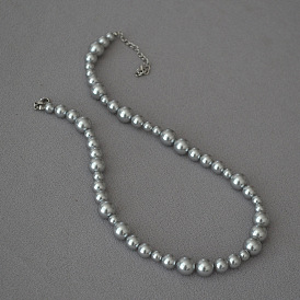 Retro Round Silver Gray Irregular Necklace with Pearl Size Interval