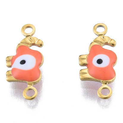 304 Stainless Steel Enamel Connector Charms, Real 18K Gold Plated, Elephant with Evil Eye