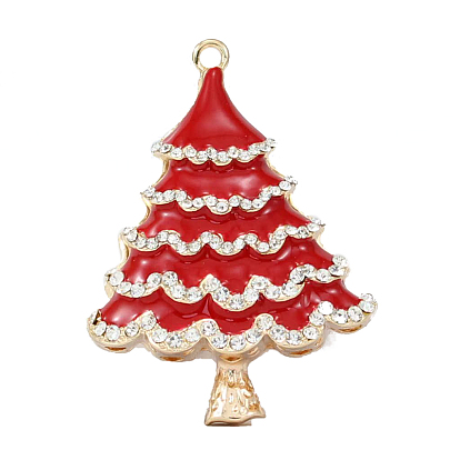 Esmalte de la aleación del tono de oro colgantes grandes, con diamante de imitación, encanto del árbol de navidad