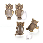 Vintage Adjustable Iron Owl Finger Ring Settings and Alloy Cabochon Bezel Settings, Owl Alloy Big Pendant Cabochon Settings and Clear Oval Glass Cabochons