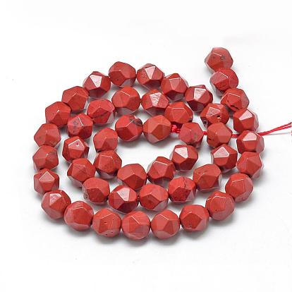 Natural Red Jasper Beads Strands, Star Cut Round Beads, Faceted