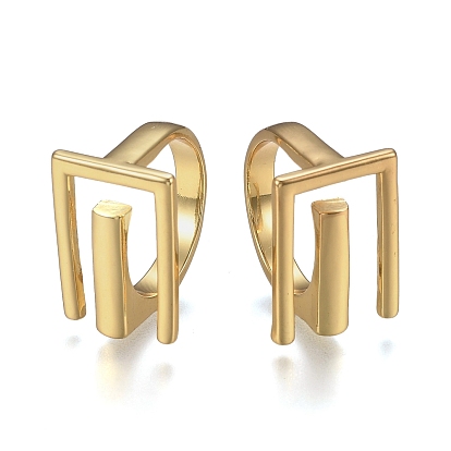 Adjustable Brass Cuff Rings, Open Rings, Long-Lasting Plated, Rectangle