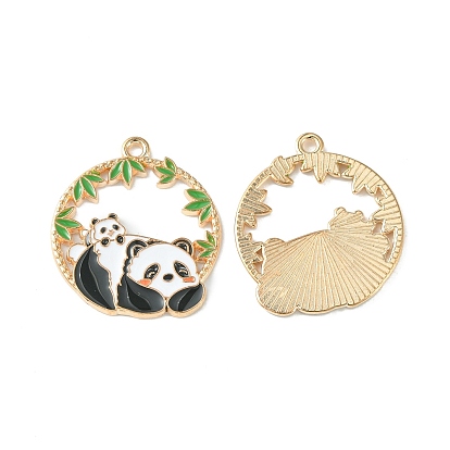 Pendentifs en émail , plat rond avec breloque panda, réel 14 k plaqué or