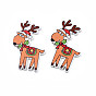 Christmas 2-Hole Spray Painted Maple Wooden Buttons, Single-Sided Printed, Christmas Reindeer/Stag