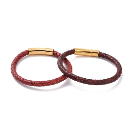 Leather Braided Round Cord Bracelet with 304 Stainless Steel Clasp for Women