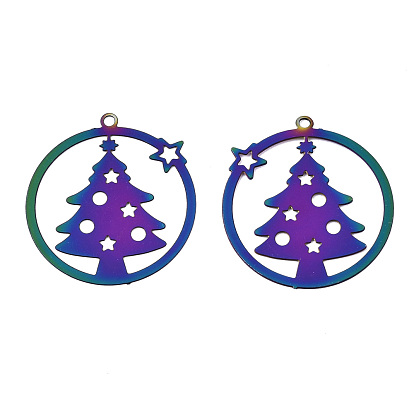 Placage ionique de noël (ip) 201 pendentifs en filigrane en acier inoxydable, embellissements en métal gravé, bague avec des arbres de Noël