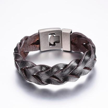 Bracelets cordon cuir tressé, avec des agrafes en alliage