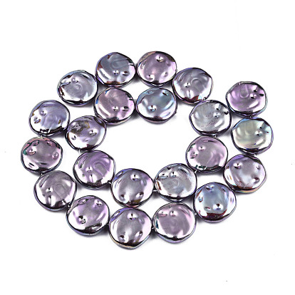 ABS Plastic Imitation Pearl Beads Strands, AB Color Plated, Flat Round
