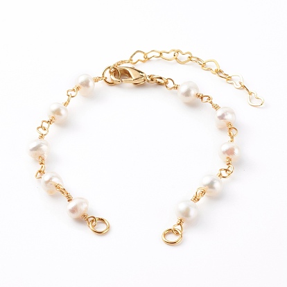 Fabricación de pulseras de bronce, con perlas naturales y broches de langosta, blanco