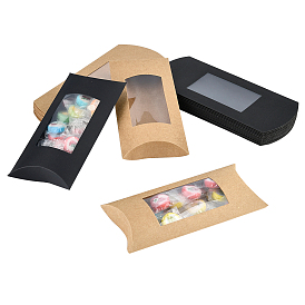 Pandahall elite 30 pcs 2 couleurs boîte à bonbons oreiller en papier kraft, pour les faveurs de mariage fournitures de fête d'anniversaire de douche de bébé, avec fenêtre transparente