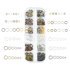 12 Styles DIY Brass & Iron Jump Rings Sets, Open Jump Ring, Round Ring