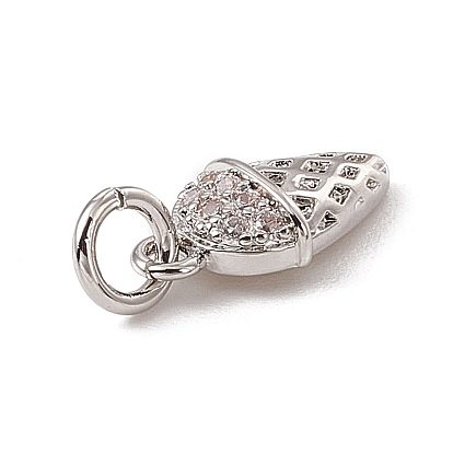 Brass Micro Pave Clear Cubic Zirconia Ice Cream Charms, with Open Jump Rings