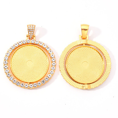 Alloy Pendant Cabochon Settings, with Crystal Rhinestone, Cadmium Free & Lead Free, Double-sided Tray, Flat Round