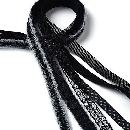 18 Yards 6 Styles Polyester Ribbon, for DIY Handmade Craft, Hair Bowknots and Gift Decoration, Black Color Palette