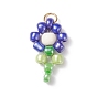 Glass Seed Beaded Pendants, with Synthetic Turquoise Beads and Nylon Wire, Flower