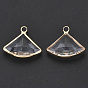 Transparent Glass Pendants, with Light Gold Plated Brass Findings, Faceted, Fan