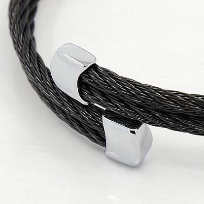 Moda 304 pulseras par de acero inoxidable, 304 brazaletes de la cuerda de acero inoxidable, con fornituras de metal, 51 mm