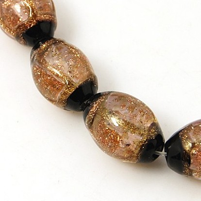 Brins de perles au chalumeau de sable d'or faites à la main, ovale, 16x12mm, Trou: 1mm