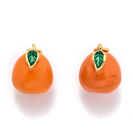Brass Enamel Charms, with Jump Ring, Long-Lasting Plated, Real 18K Gold Plated, Orange