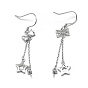 925 Sterling Silver Dangle Earring Findings, with Cubic Zirconia, For Half Drilled Beads, Star & Bowknot, Clear