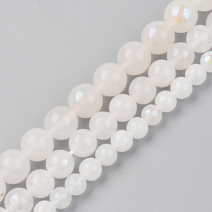 Electroplated Natural White Moonstone Beads Strands, Round